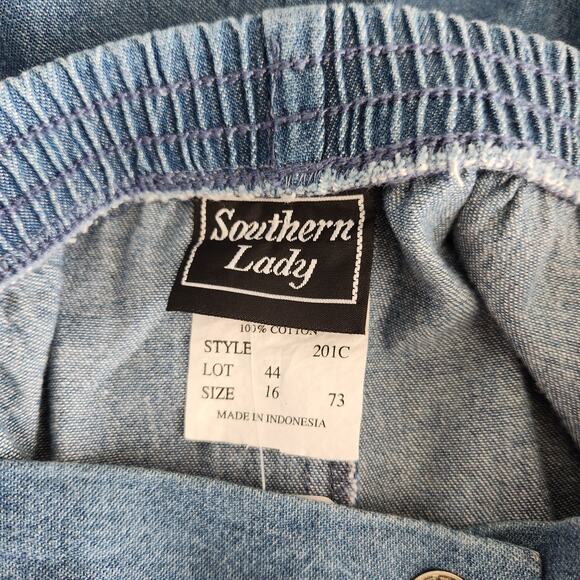Vintage 80s Denim Midi Skirt Chambray Button Front A-Line Prairie Skirt  L - Picture 7 of 9
